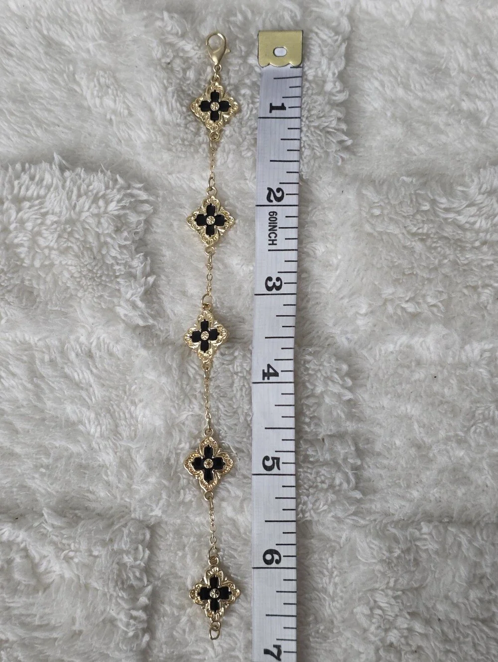 FOUR LEAF CLOVER BRACELET GOLD TONE + BLACK (FITS 6.5